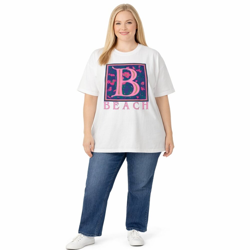 Vintage 90s Pink Beach T Shirt Size XL 48" Fruit of the Loom Cotton Blend USA